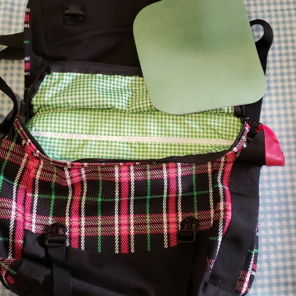 Dakine Black Plaid Laptop Messenger Bag With Pink & Green Accents View 2